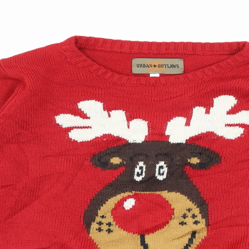 Urban Outlaws Boys Red   Pullover Jumper Size 8-9 Years  - christmas reindeer