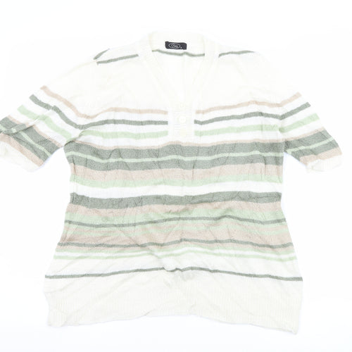 BM Collection Womens White Striped  Basic T-Shirt Size M