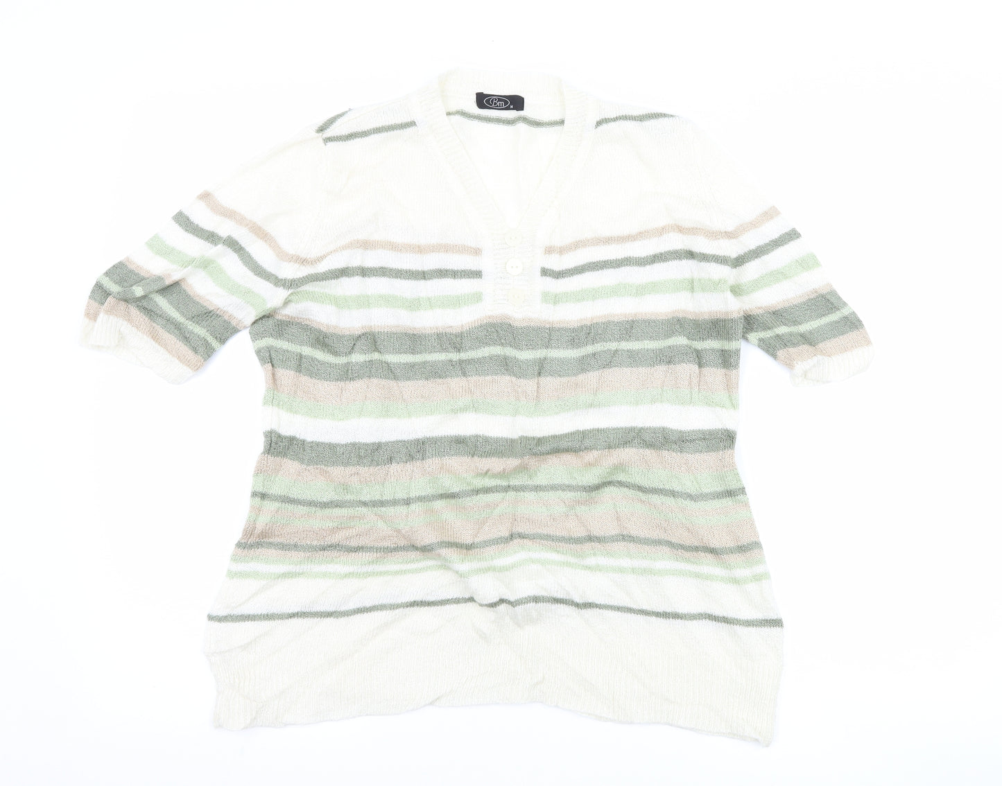 BM Collection Womens White Striped  Basic T-Shirt Size M