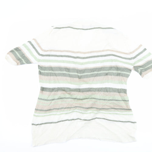 BM Collection Womens White Striped  Basic T-Shirt Size M