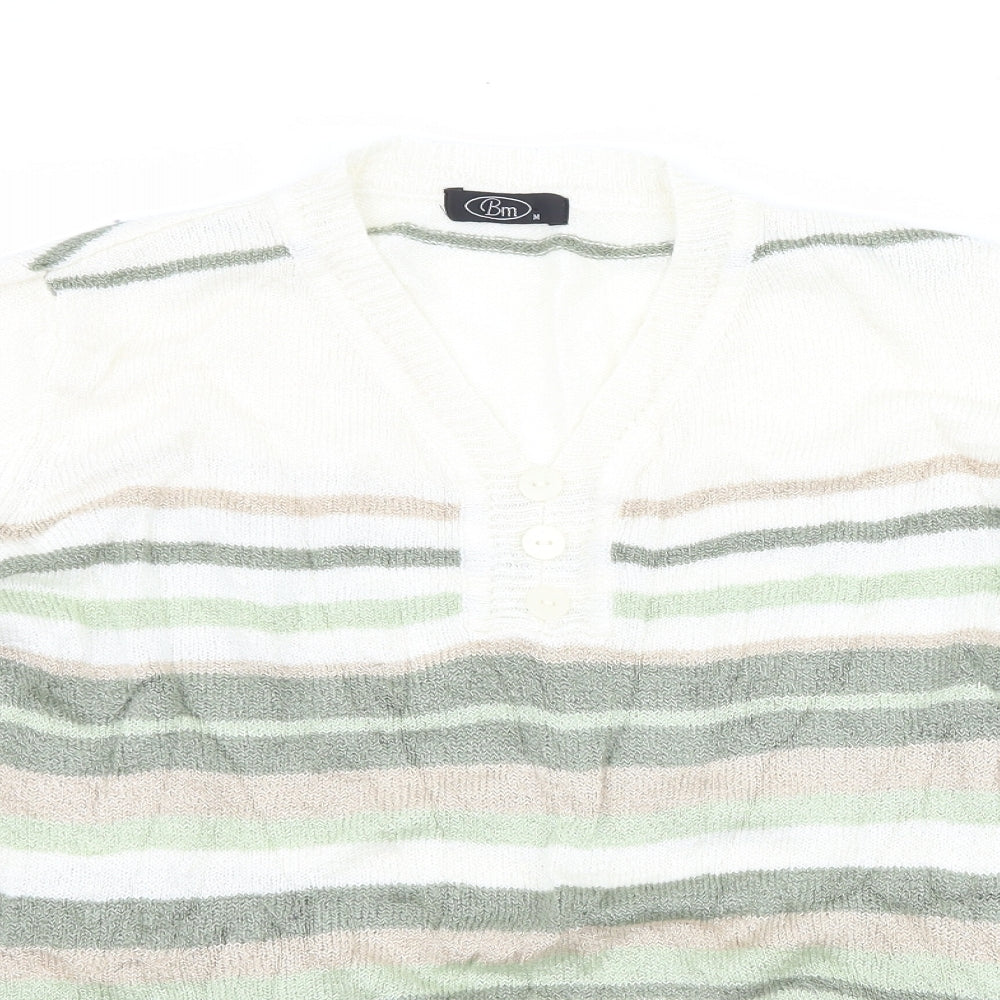 BM Collection Womens White Striped  Basic T-Shirt Size M