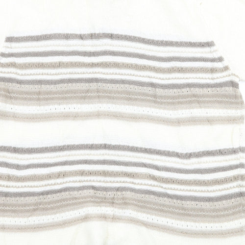 BM Collection Womens Ivory Striped  Basic T-Shirt Size M