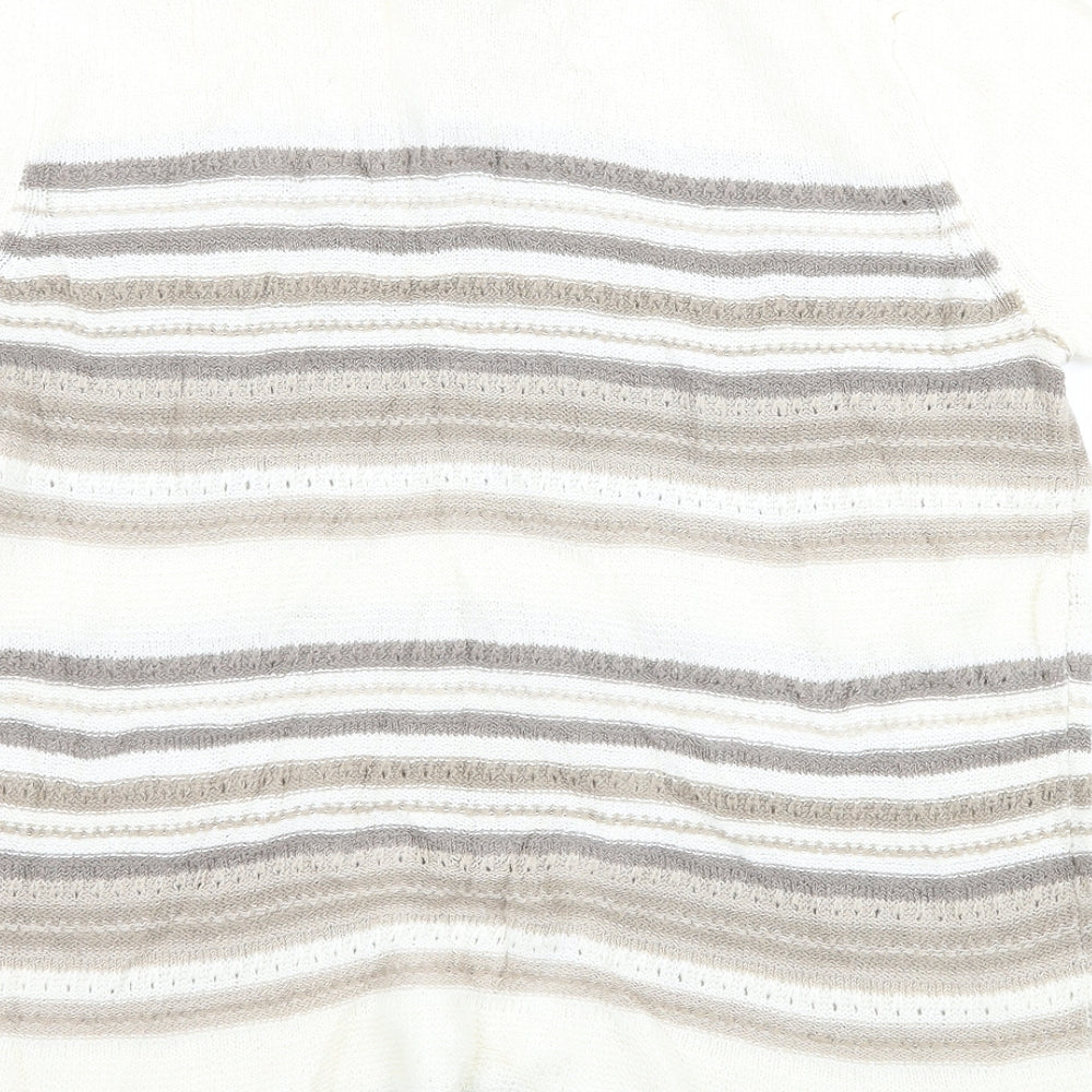 BM Collection Womens Ivory Striped  Basic T-Shirt Size M