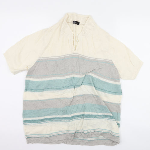 BM Collection Womens Ivory Striped  Basic T-Shirt Size M