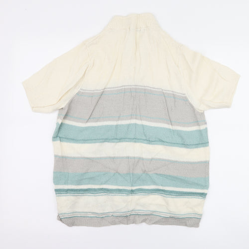 BM Collection Womens Ivory Striped  Basic T-Shirt Size M