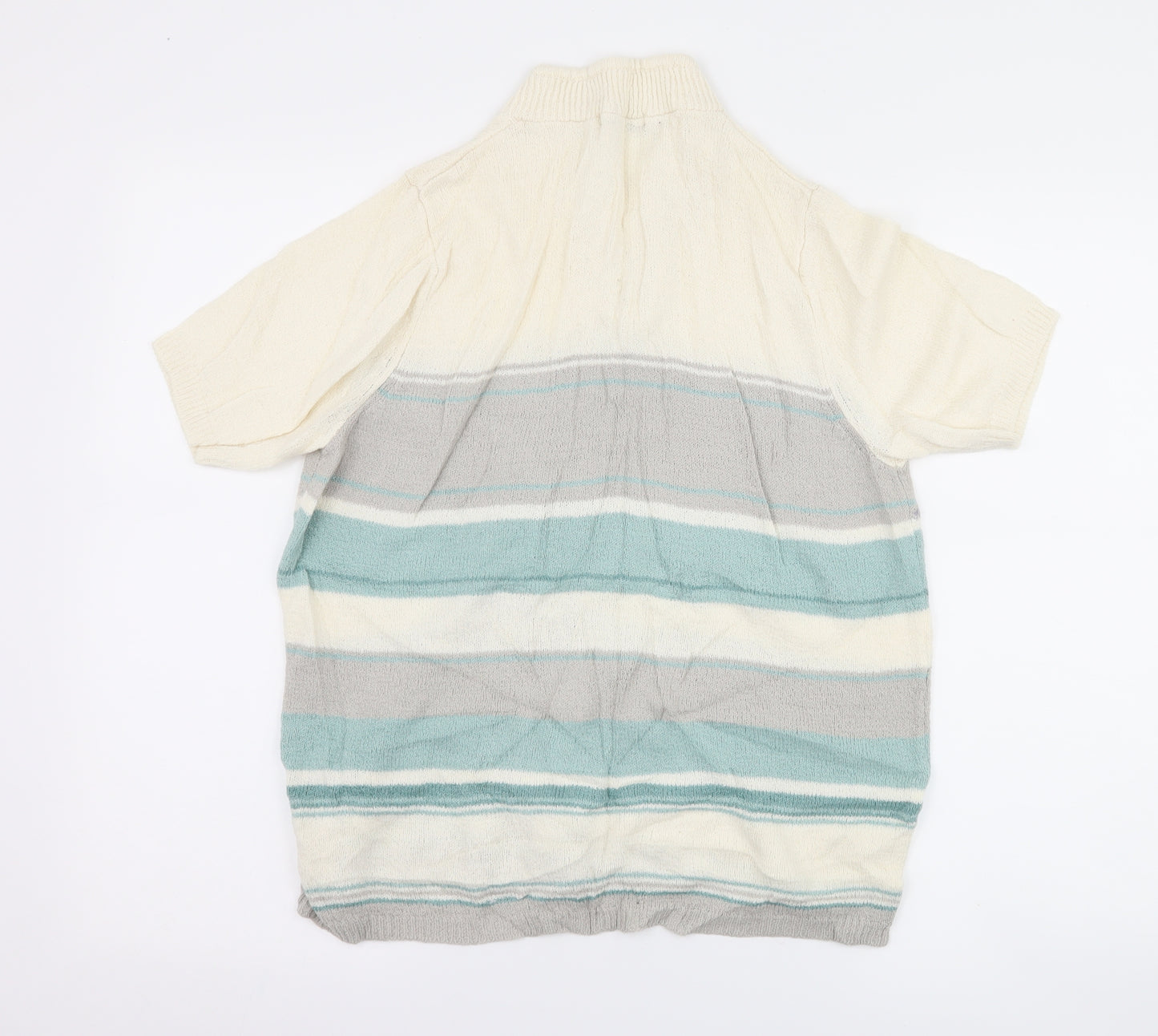 BM Collection Womens Ivory Striped  Basic T-Shirt Size M