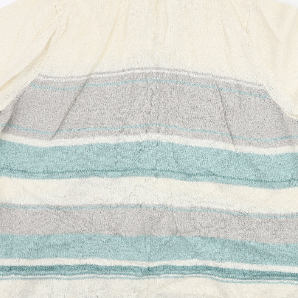 BM Collection Womens Ivory Striped  Basic T-Shirt Size M