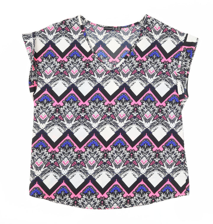 Atmosphere Womens White Geometric Basic Blouse Size 14