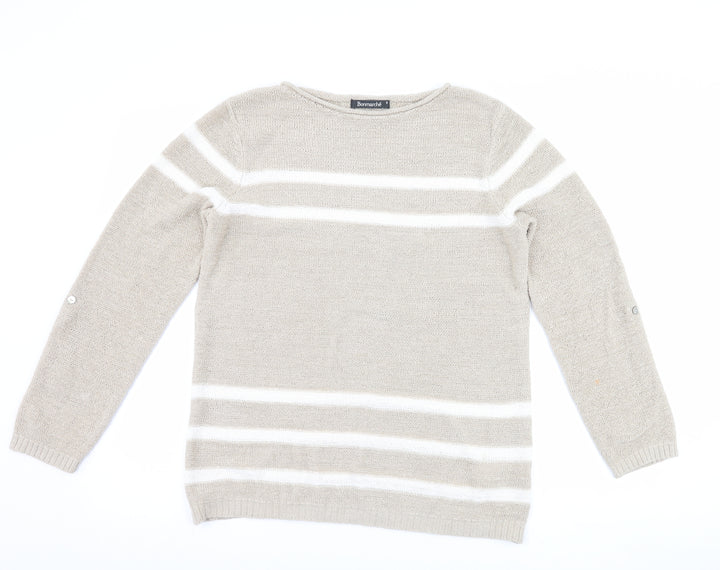 Bonmarché Womens Beige Striped Pullover Jumper Size S