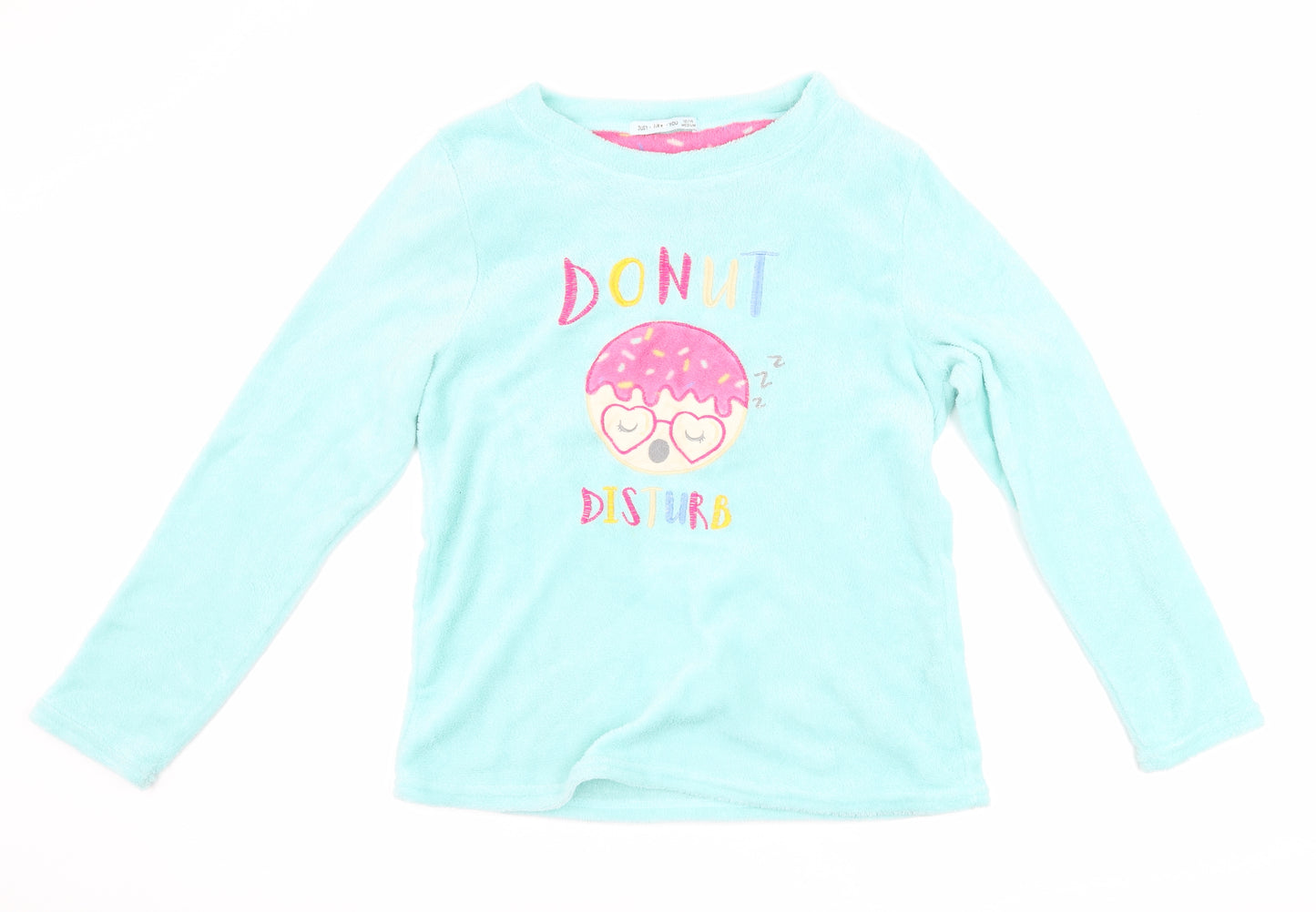 just like you Womens Blue  Fleece Top Pyjama Top Size M  - donut disturb