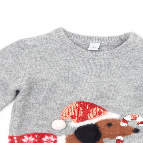 TU Girls Grey   Pullover Jumper Size 5 Years  - Sausage Dog Christmas
