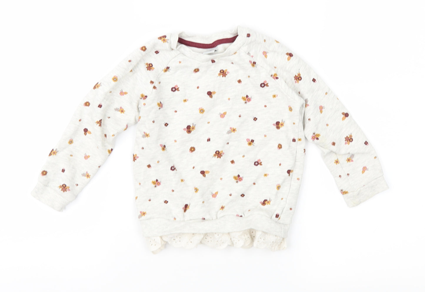 TU Girls Grey Floral  Pullover Sweatshirt Size 2-3 Years