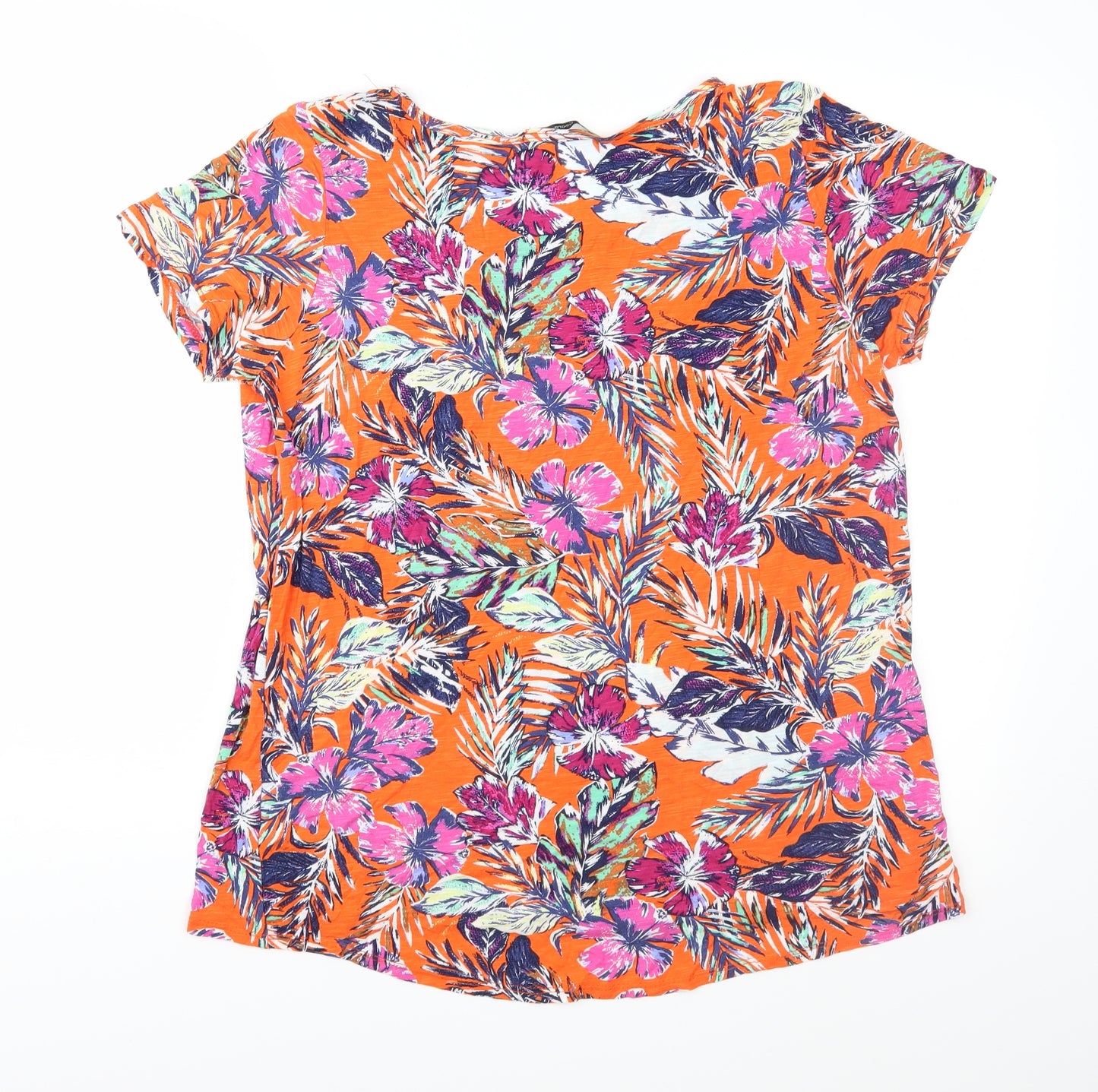 George Womens Orange Floral Jersey Basic T-Shirt Size 14