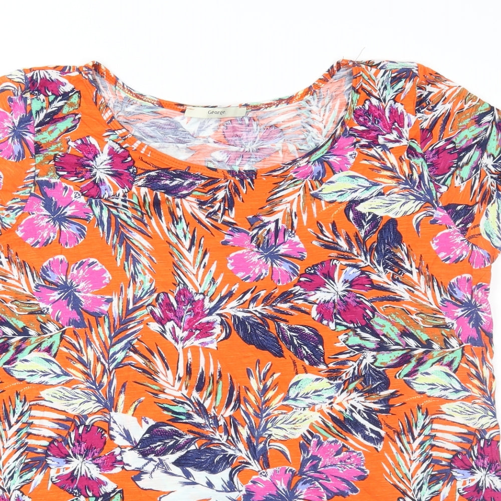 George Womens Orange Floral Jersey Basic T-Shirt Size 14