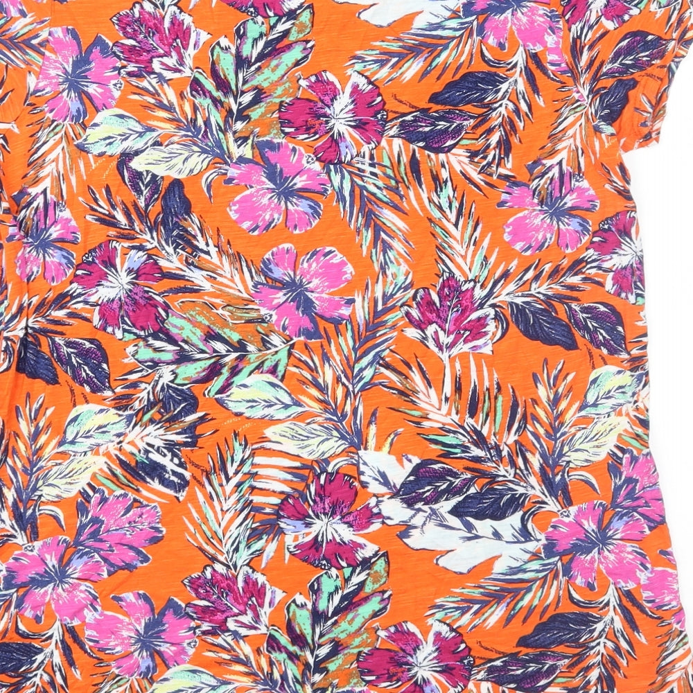 George Womens Orange Floral Jersey Basic T-Shirt Size 14