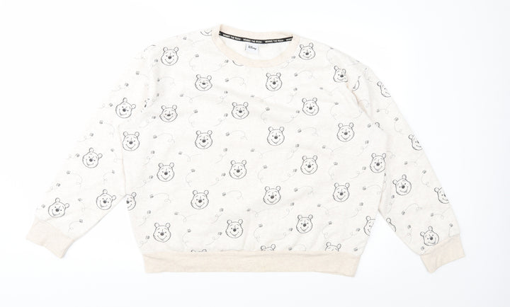 Disney Womens Beige Geometric Pullover Sweatshirt Size M - Winnie The Pooh