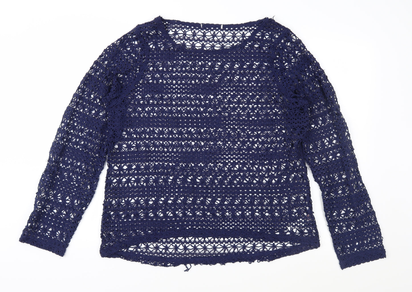 George Womens Blue  Crochet Basic Blouse Size 14