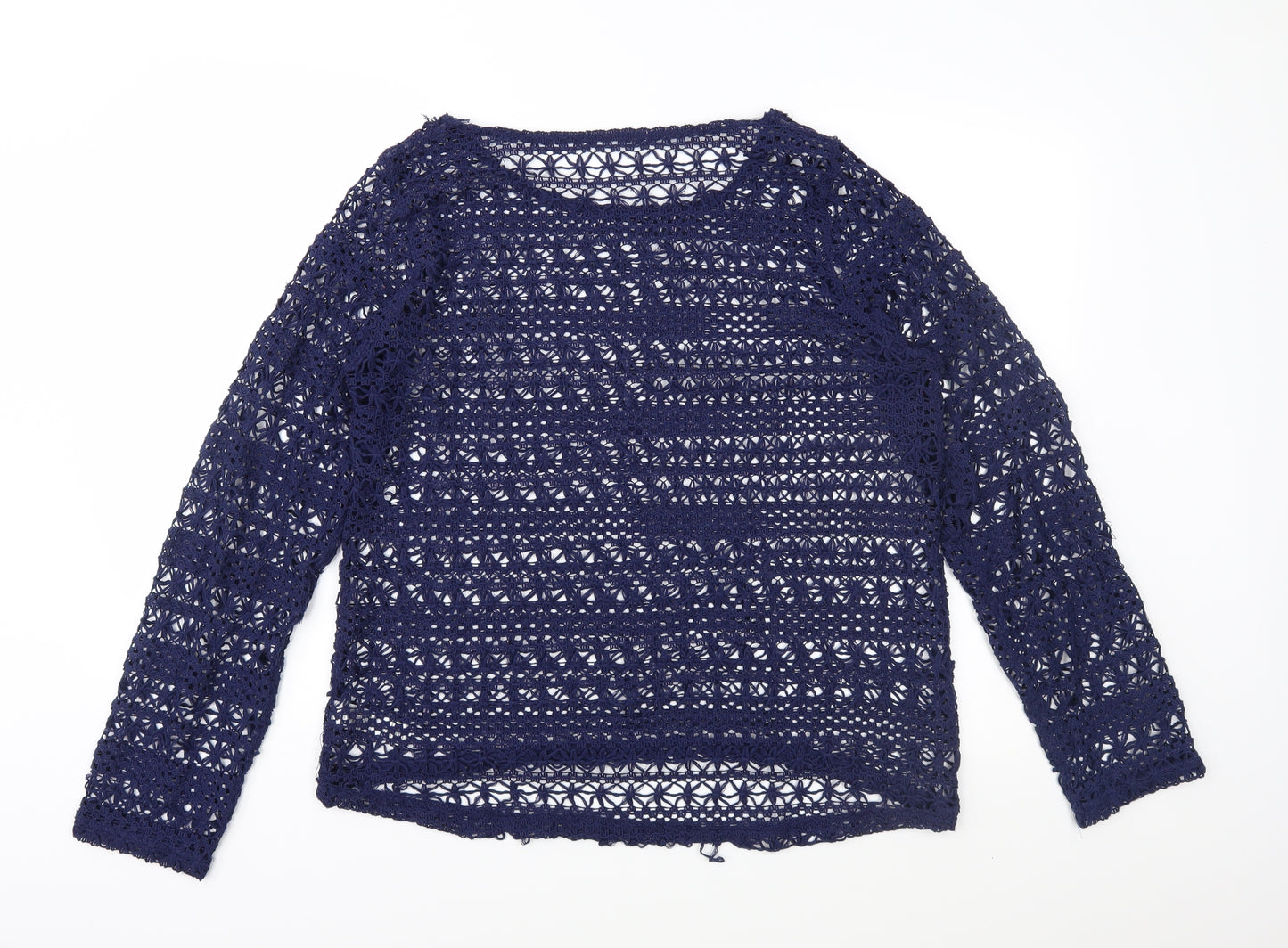 George Womens Blue  Crochet Basic Blouse Size 14