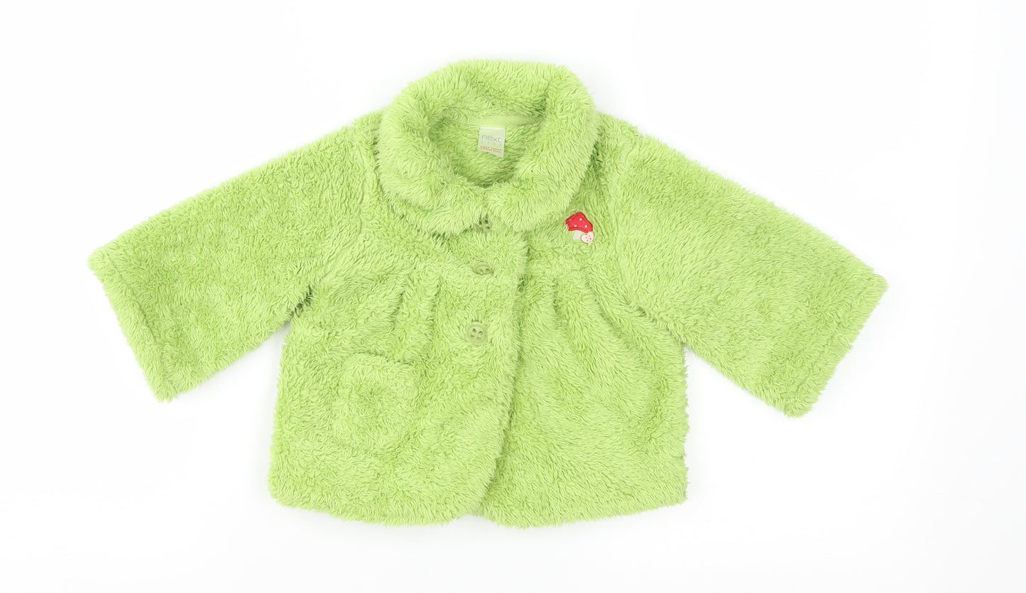 NEXT Girls Green  Fleece Overcoat Coat Size 6-9 Months