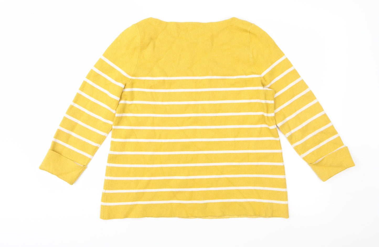 Adrienne Vittadini Womens Yellow Striped Knit Pullover Jumper Size M