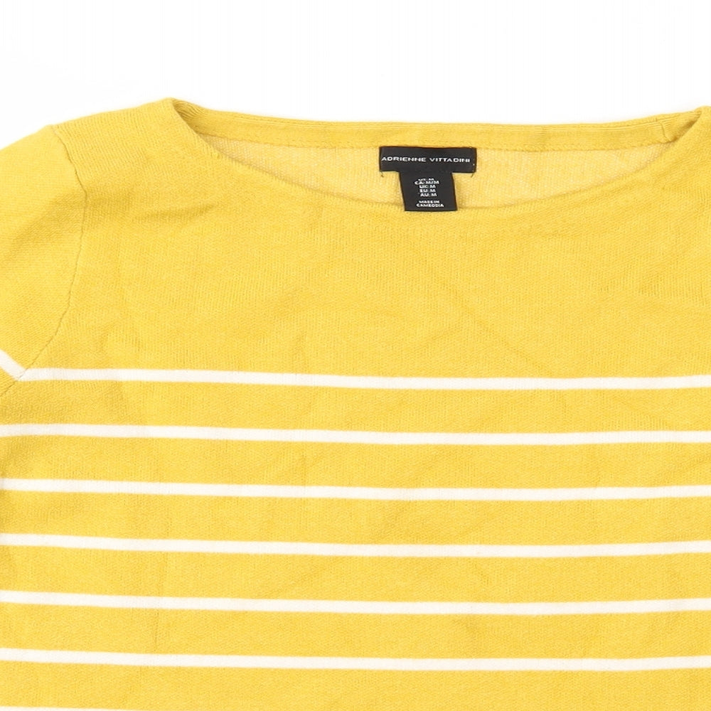 Adrienne Vittadini Womens Yellow Striped Knit Pullover Jumper Size M