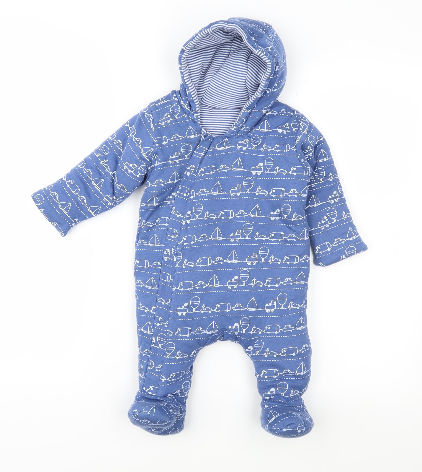 Mini Club Boys Blue Geometric  Overcoat Snowsuit Size 3-6 Months