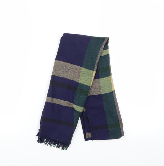 Front view of Preworn unisex blue check scarf