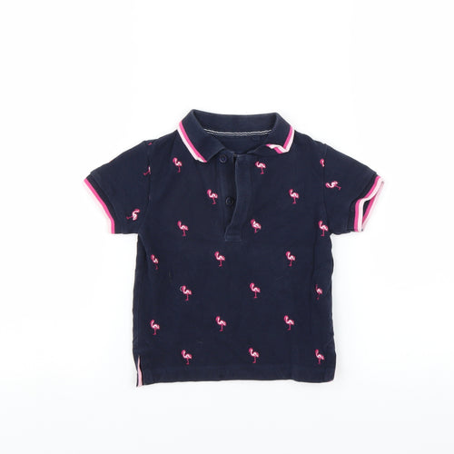 NEXT Girls Blue   Basic Polo Size 12-18 Months  - Flamingo print