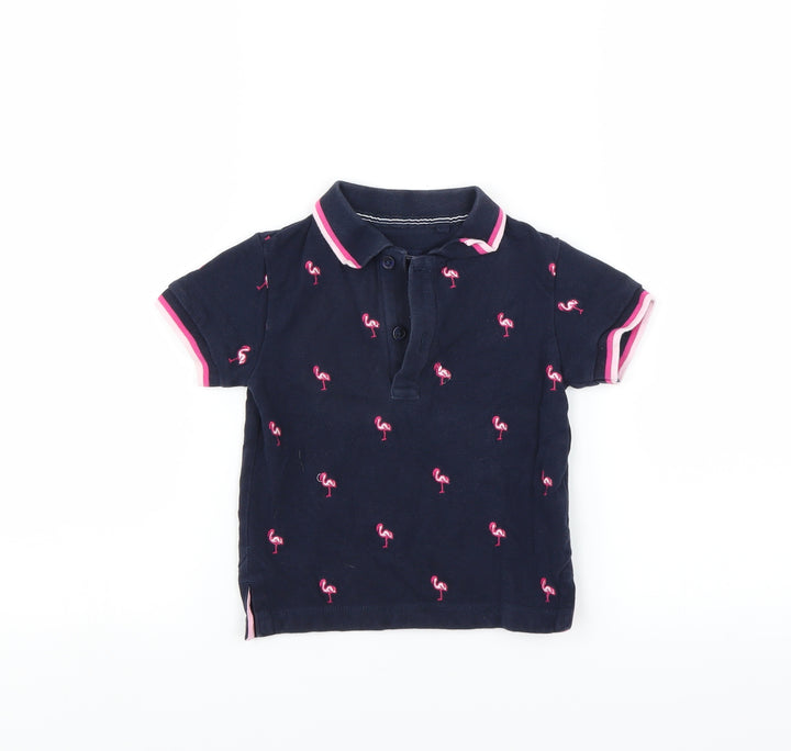 NEXT Girls Blue Basic Polo Size 12-18 Months - Flamingo print