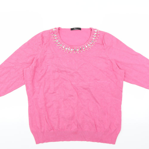 BM Collection Womens Pink   Pullover Jumper Size L  - beaded neckline