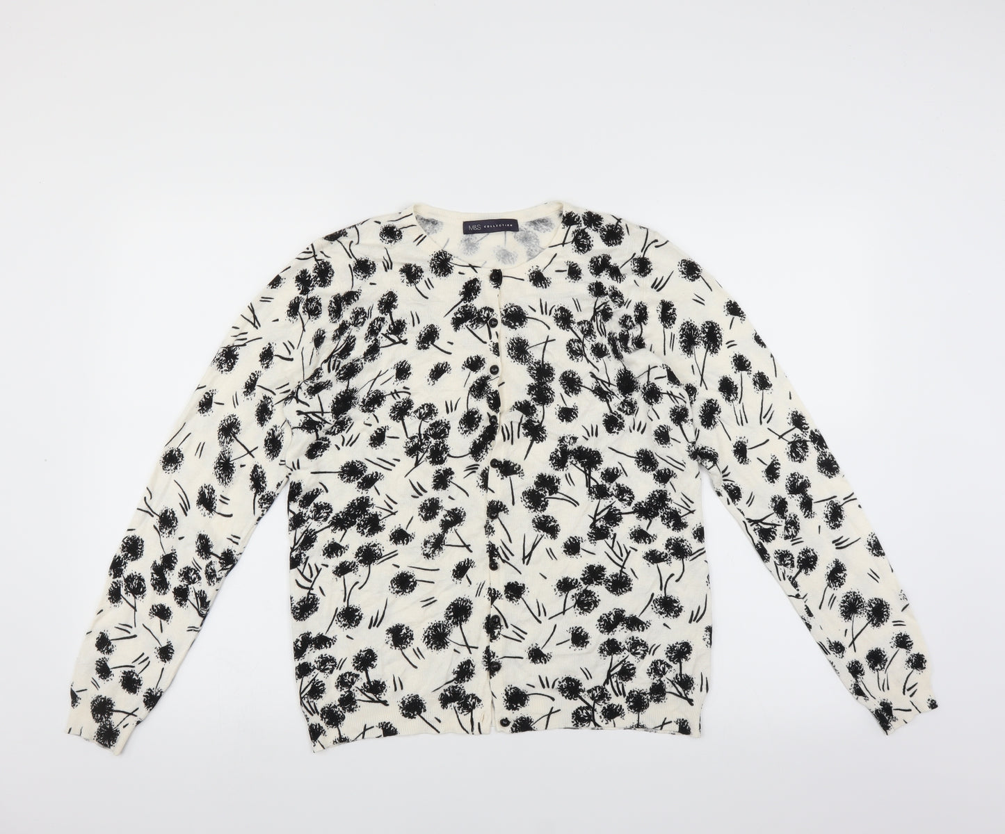 Marks and Spencer Womens White Floral  Cardigan Jumper Size 14