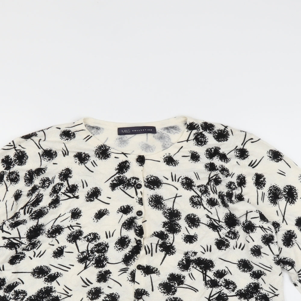 Marks and Spencer Womens White Floral  Cardigan Jumper Size 14
