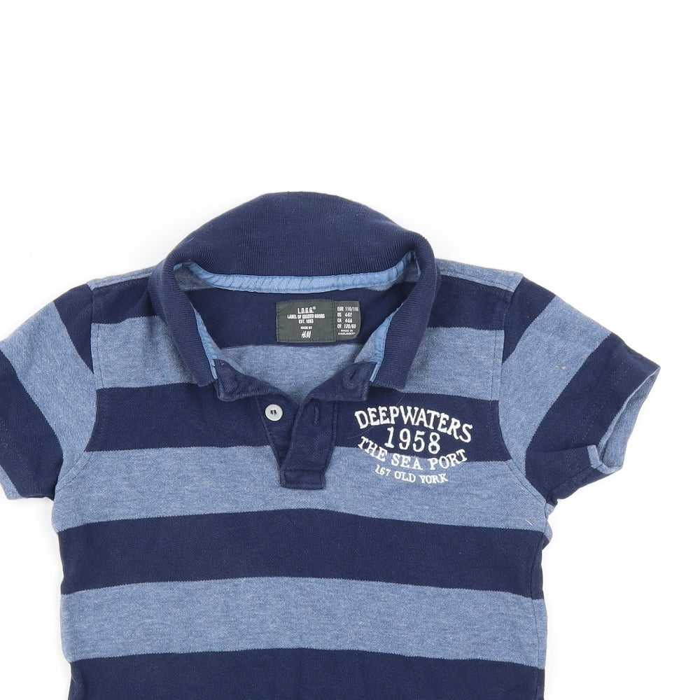H&M Boys Blue Striped  Basic Polo Size 4-5 Years