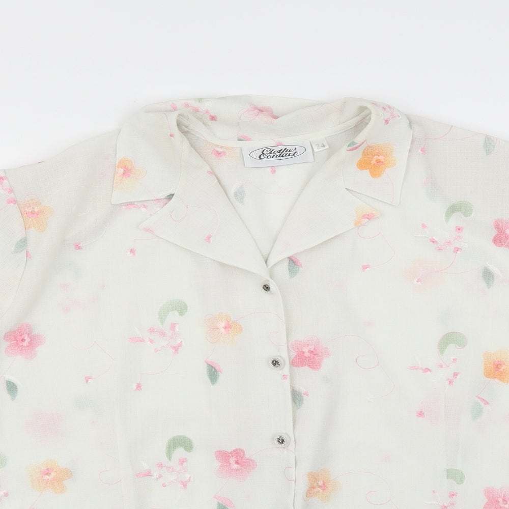 Clothes Contact Womens White Floral  Basic Blouse Size 24  - Floral embroidery