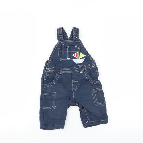 F&F Boys Blue   Dungaree Outfit/Set Size 3-6 Months  - boat embroidery