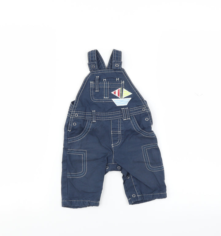 F&F Boys Blue Dungaree Outfit/Set Size 3-6 Months - boat embroidery