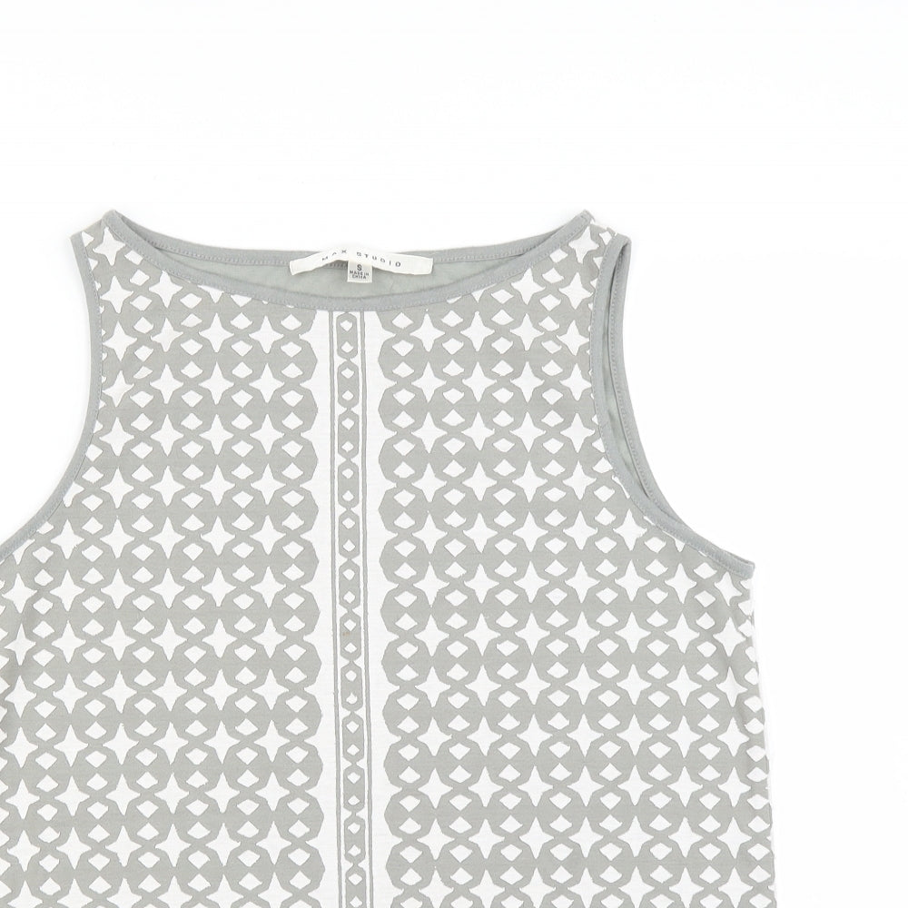 Max Studio Womens Green Geometric Rayon Basic Tank Size S