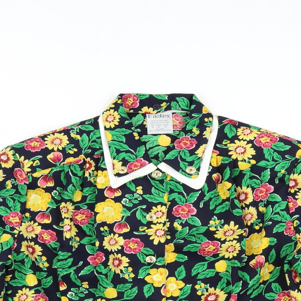 Eastex Womens Black Floral  Basic Blouse Size 16  - Shoulder Pads