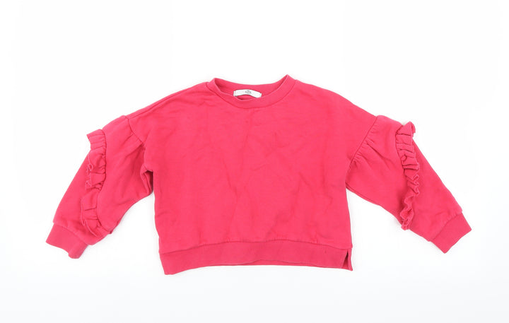 Marks and Spencer Girls Pink Pullover Sweatshirt Size 3-4 Years - ruffled sleeve detail