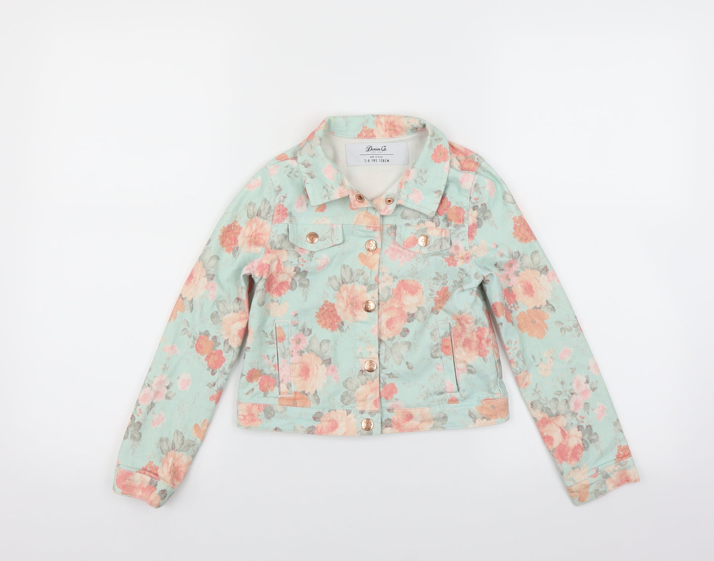Primark Girls Green Floral Denim Jacket  Size 7-8 Years