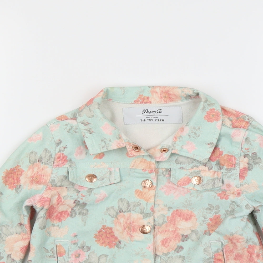 Primark Girls Green Floral Denim Jacket  Size 7-8 Years