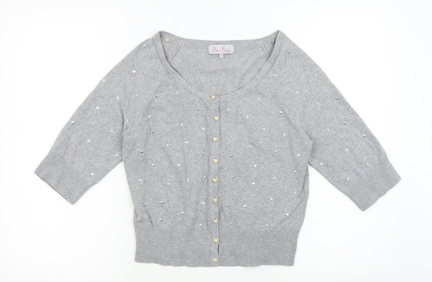 BE BEAU Womens Grey Argyle/Diamond  Cardigan Jumper Size 12
