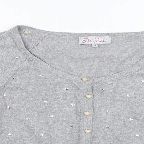 BE BEAU Womens Grey Argyle/Diamond  Cardigan Jumper Size 12