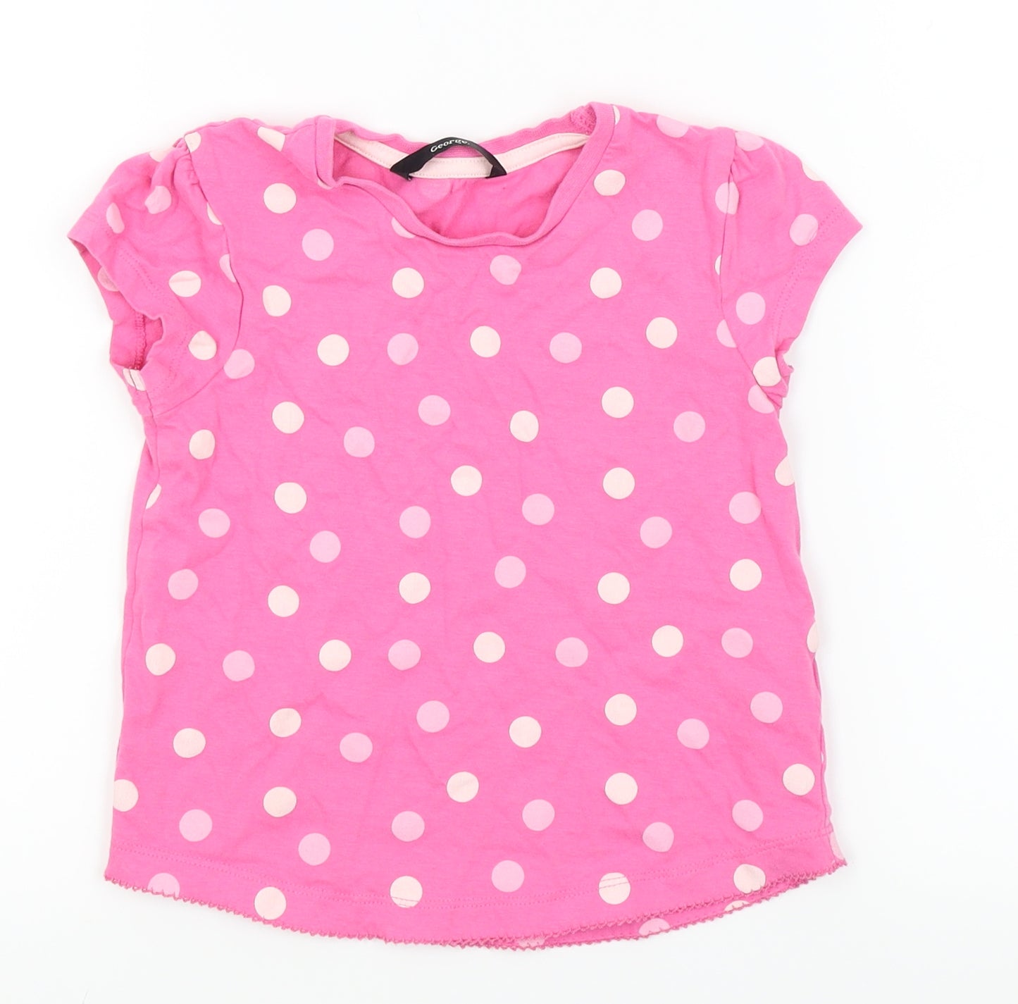 Asda George Girls Pink Polka Dot  Basic T-Shirt Size 5-6 Years