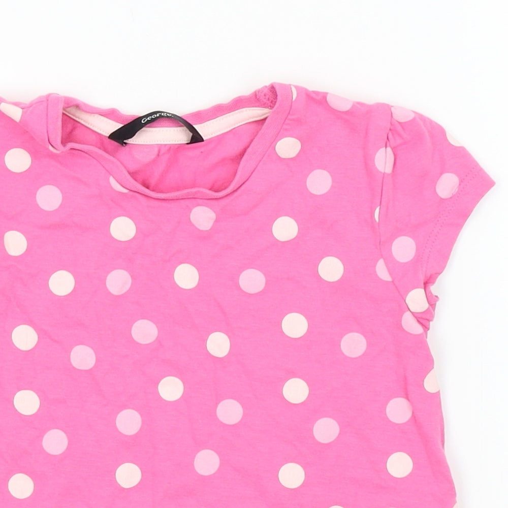 Asda George Girls Pink Polka Dot  Basic T-Shirt Size 5-6 Years
