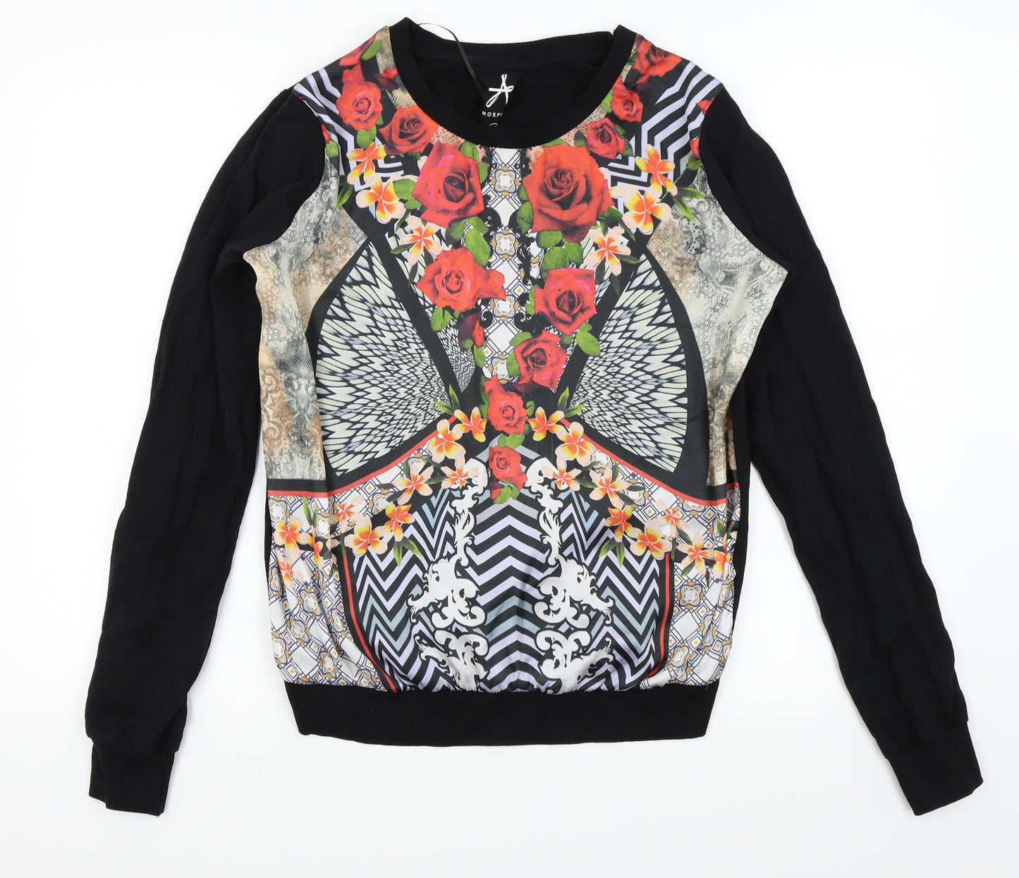 Primark Womens Black Floral  Pullover Jumper Size 12