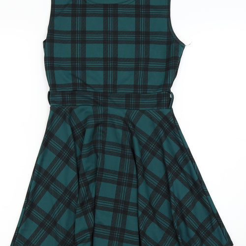 Vivi London Womens Green Check  Fit & Flare  Size S