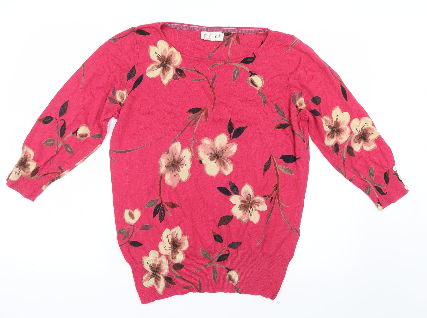 NEXT Womens Pink Floral Knit Pullover Jumper Size 16