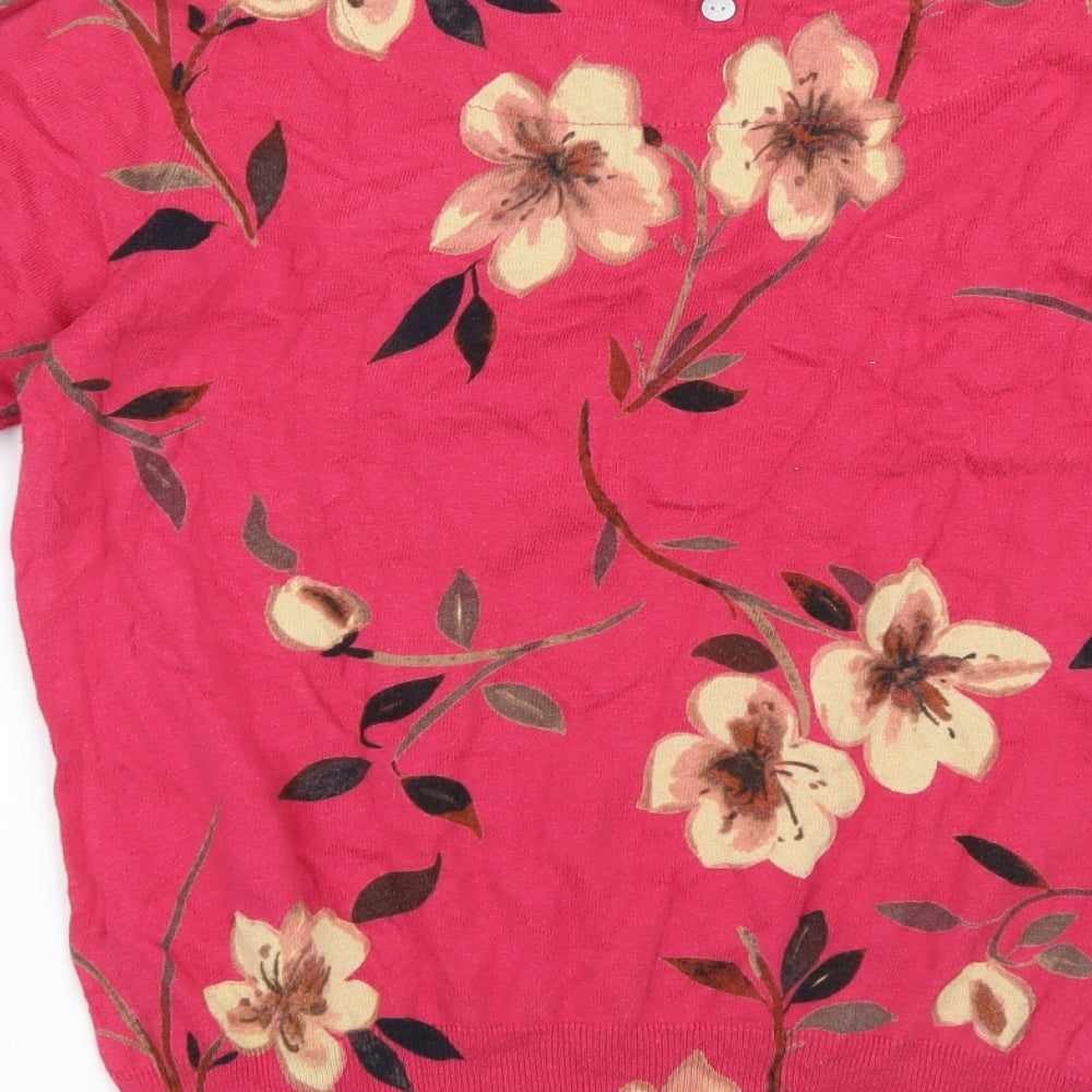 NEXT Womens Pink Floral Knit Pullover Jumper Size 16