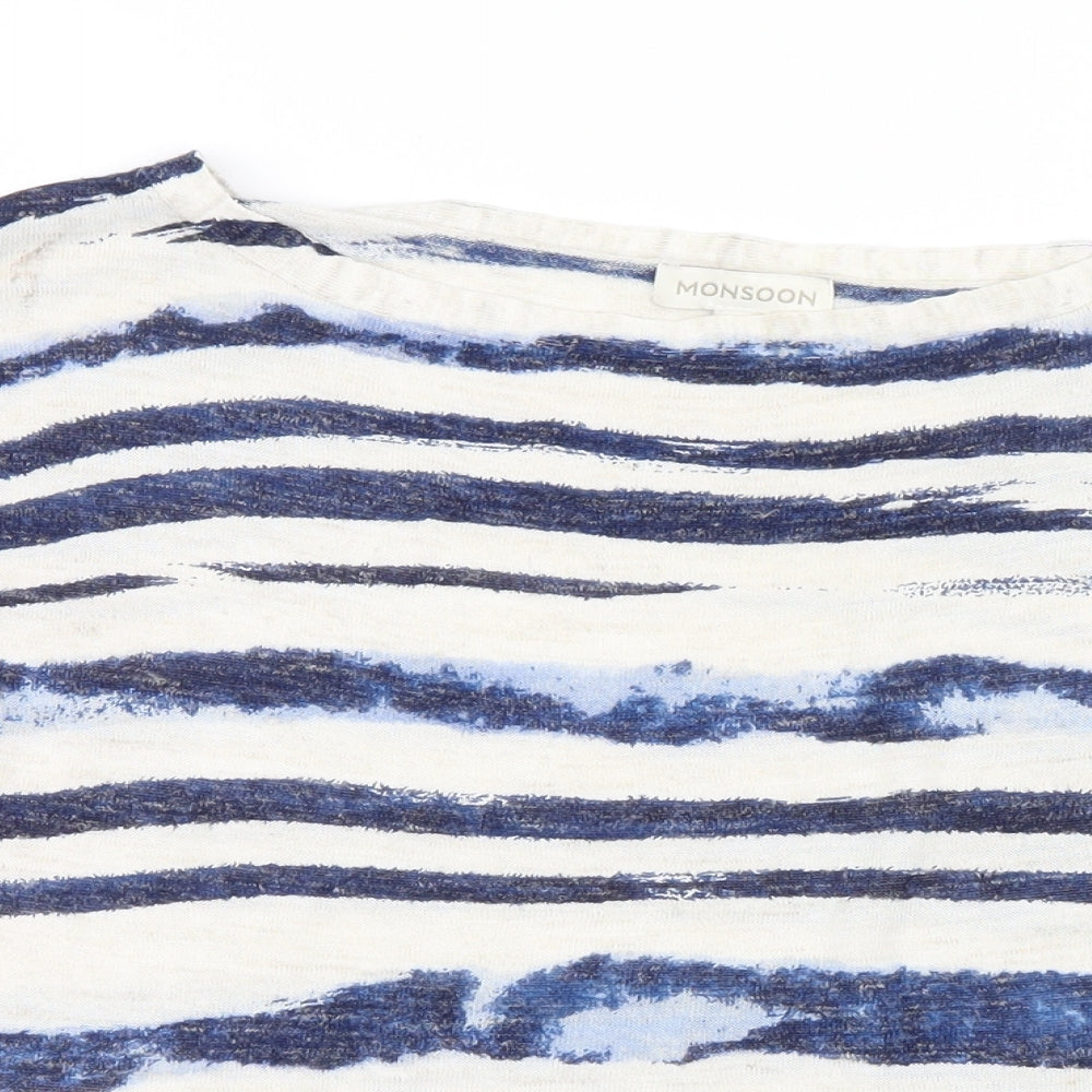Monsoon Womens Blue Striped  Basic T-Shirt Size S